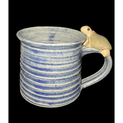 Ceramic Art Pottery Ribbed Clay Coffee Mug Turtle Handle Signed  Blue. Coil Mug, Coil Pots, Art Pottery, Fine Art Ceramics, Ceramic Art, Pottery Art, Art Ideas, Coffee Mug, Coffee Mugs