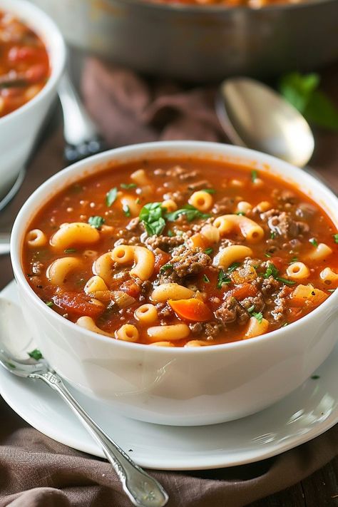 Tomato Beef Noodle Soup, Crockpot Beef Macaroni Soup, Hamburger Tomato Macaroni Soup, Macaroni And Beef Soup, Beef Tomato Macaroni Soup, Macaroni Soup Hamburger, Soup With Ground Beef And Pasta, Ground Beef Tomato Recipe, Macaroni And Cheese Soup