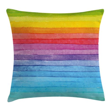 Amazon.com: Abstract Decor Throw Pillow Cushion Cover by Ambesonne, Rainbow Colored Horizontal Striped Lines Bright Hand Drawn Artistic Cute Design, Decorative Square Accent Pillow Case, 16 X 16 Inches, Multi: Home & Kitchen Rainbow Rooms, Girls Rainbow Bedroom, Colourful Decor, Rainbow Bedroom, Rainbow Decor, Rainbow Room, Rainbow Decorations, Abstract Decor, Abstract Throw Pillow