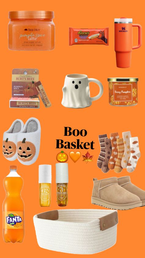 Boo Basket 🎃🍁🧡👻 Fall Birthday Gift Basket, Boo Basket Ideas, Birthday Gift Basket, Boo Basket, Birthday Gift Baskets, Pumpkin Latte, Fall Birthday, Burts Bees, Basket Ideas