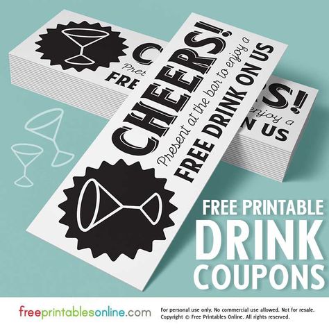 Cheers Free Drink On Us Tickets Drink Coupon Design, Free Drink Coupon, Wedding Drink Tickets, Drink Tickets, Ticket Template Free, Event Ticket Template, Christmas Party Drinks, Drink Ticket, Printable Tickets