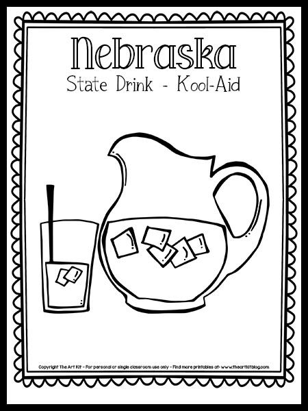 Kool Aid Art, Social Studies Coloring Pages, Social Studies Unit, Coloring Page Free Printable, States And Capitals, The 50 States, Nebraska State, State Symbols, Senior Activities