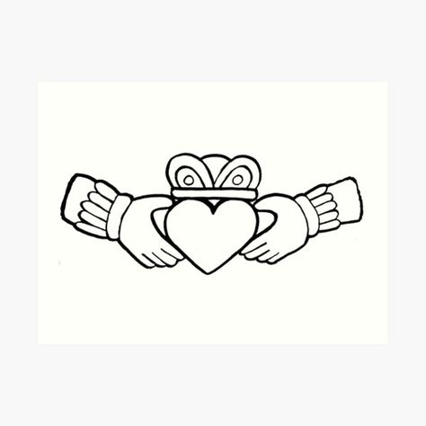 "Irish Claddagh" Art Print for Sale by melissapeterson | Redbubble Gaelic Irish Tattoo, Irish Mob Tattoo, Fine Line Claddagh Tattoo, American Traditional Claddagh Tattoo, Claddagh Tattoo Design, Simple Claddagh Tattoo, Claddagh Ring Drawing, Simple Irish Tattoos For Women, Irish Flash Tattoo