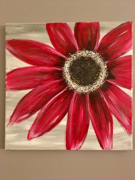 Red Gerber Daisy in acrylic on canvas Red Flower Acrylic Painting, Painting Gerber Daisies, Red Canvas Painting Ideas, Red Gerber Daisy, Red Acrylic Painting, Gerber Daisy, Acrylic Painting Flowers, Daisy Painting, Flower Painting Canvas