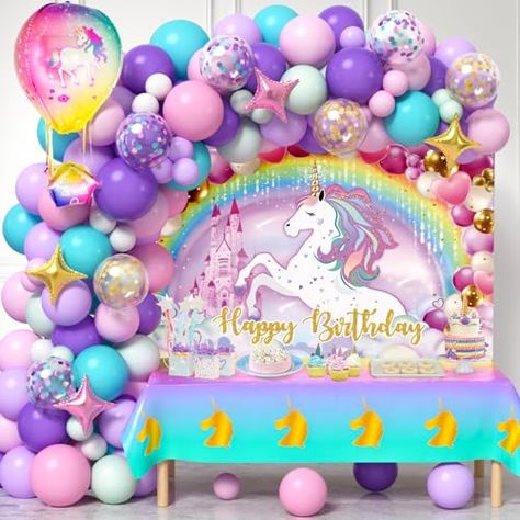 Unicorn Party Ideas Decoration, Ribbon Balloon, Unicorn Birthday Decorations, Balloon Accessories, Unicorn Birthday Party Decorations, Princess Birthday Party Decorations, Rainbow Unicorn Party, Unicorn Themed Birthday Party, Girls Birthday Party Decorations