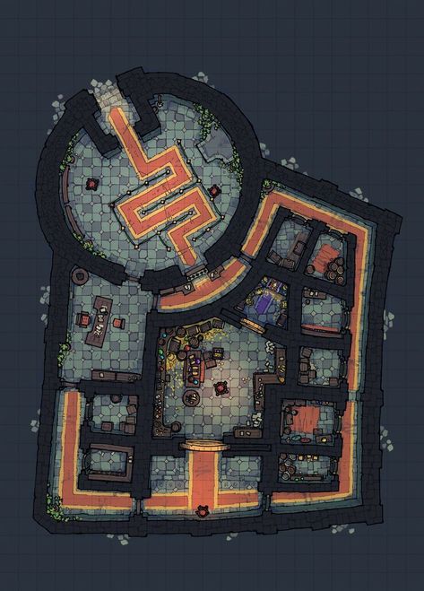 The Royal Bank Battle Map Dnd Factory Battle Map, Tower Map Dnd, Dnd Fortress Map, Dnd City Battle Map, Dnd City, Dnd Locations, Castle Fortress, Bank Heist, Game Level Design