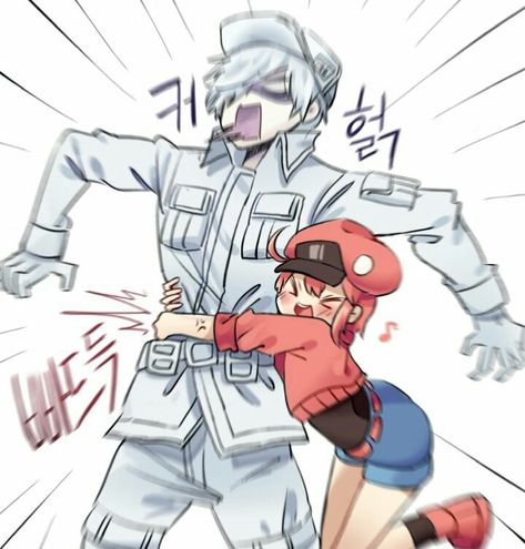 Hataraku Saibou White Blood Cell, Surprise Hug, White Blood Cell, Blood Blockade, Blood Blockade Battlefront, Gakuen Babysitters, Little Nightmares Fanart, Anime Black Hair, White Blood