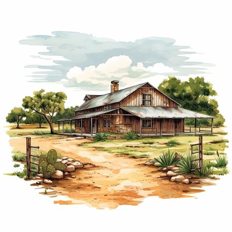 Illustration De L'illustration Du Ranch ... | Premium Photo #Freepik #photo #voiture #cabine #hutte #maison Ranch Illustration, Far West, Premium Photo, Cottage