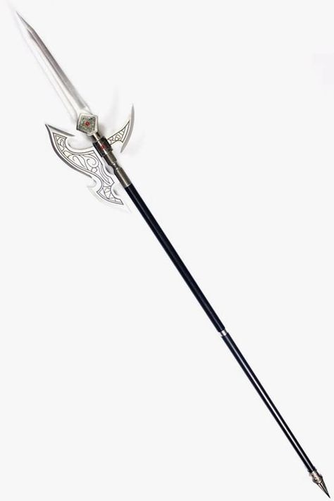 Silver cut Longquan Zhejiang Chinese Halberd spear/Stainless steel Spearhead and rod Silver Spear Fantasy Art, Spear Reference, Spear Weilders, Spear Aesthetic, Chinese Spear, Fantasy Spear, Orc Paladin, Spear Design, Throwing Spear