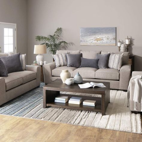 Light Grey Sofa and Loveseat | Living Room Sofa Set | Jerome's Beige Sofa Grey Walls, Light Grey Leather Couch Living Room, Light Grey Couch Living Room Ideas, Beige And Grey Living Room, Teen Playroom, Light Grey Sofa, Townhouse Decor, Gray Sofa Living, Grey Living Room Sets