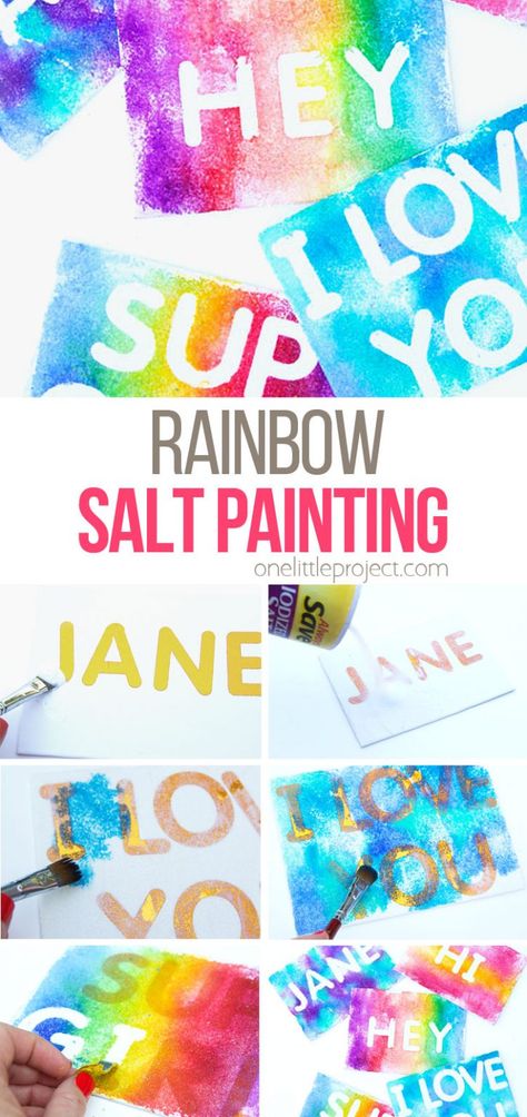 Rainbow Art For Kids, Rainbow Salt, Kids Name Art, Name Art Projects, One Little Project, Salt Art, Fun Phrases, Salt Painting, Name Paintings