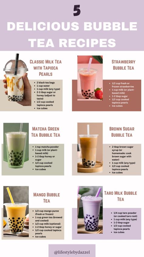 Bubble Tea Recipes, Boba Recipe, Boba Tea Recipe, Bubble Tea Recipe, Types Of Drinks, Fun Drink Recipe, Milk Tea Recipes, Resep Smoothie, Iced Drinks Recipes