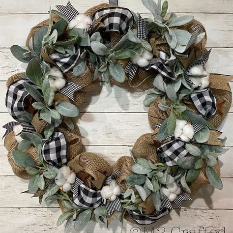 Hat Wreath, Buffalo Plaid Decor, Rag Garland, Buffalo Check Christmas, Rag Wreath, Blue Wreath, Year Round Wreath, Lambs Ear, Sunflower Wreaths