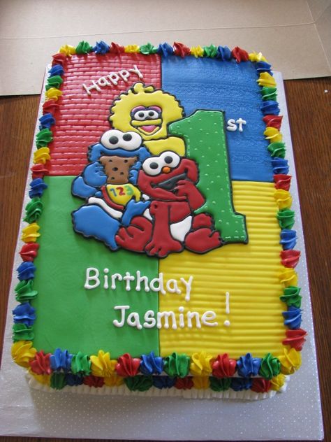 Another cake idea.... Sesame Street 1st Birthday Cake, Wasc Cake, Sesame Street Birthday Cakes, Slab Cake, First Birthday Invite, Ideas Fiesta, Marshmallow Fondant, Sesame Street Birthday Party, Baby's First Birthday