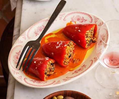 Stuffed Piquillo Peppers, Butterscotch Frosting, Best Salmon Recipes, Spanish Recipe, Stuffed Peppers With Rice, Best Salmon Recipe, Best Salmon, Piquillo Peppers, Spiced Rice