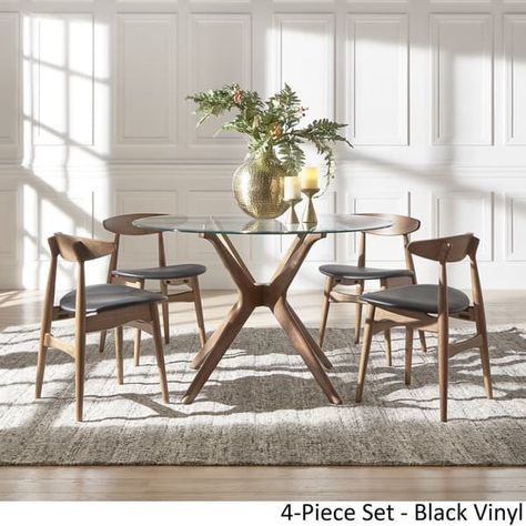 Nadine Dark Walnut Finish Glass Table Top Round Dining Set - Curved Back Chairs by iNSPIRE Q Modern - Bed Bath & Beyond - 18218122 Round Table Chairs, Glass Dining Table Decor, Glass Kitchen Tables, Round Glass Table Top, Bali Interior, Round Glass Table, Glass Dining Room Table, Dining Roo, Glass Round Dining Table