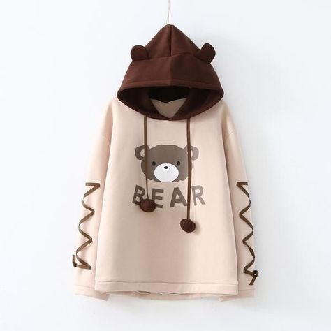 Japanese cute bear hoodie #sweater yv40646 Moda Ulzzang, Áo Blu, Cute Sweats, Lace Hoodie, Harajuku Sweatshirt, Contrast Hoodie, Royal Clothing, Bear Hoodie, A Teddy Bear