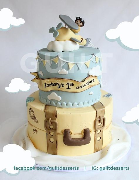 Planes Birthday Cake, Luggage Cake, Airplane Birthday Cakes, Airplane Cake, Baby Boy Birthday Cake, Planes Birthday, Travel Cake, Baby First Birthday Cake, Airplane Baby Shower