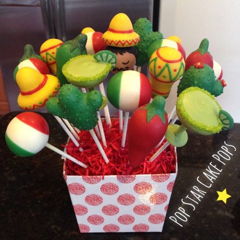 Cinco de Mayo cake pops Mexican Cakepop Ideas, Fiesta Cake Pops Mexican, Cake Pops Mexican Theme, Mexican Themed Cake Pops, Mexican Cake Pops Fiestas, Fiesta Themed Cake Pops, Cinco De Mayo Strawberries, Mexican Cakepops, Mexican Theme Treats