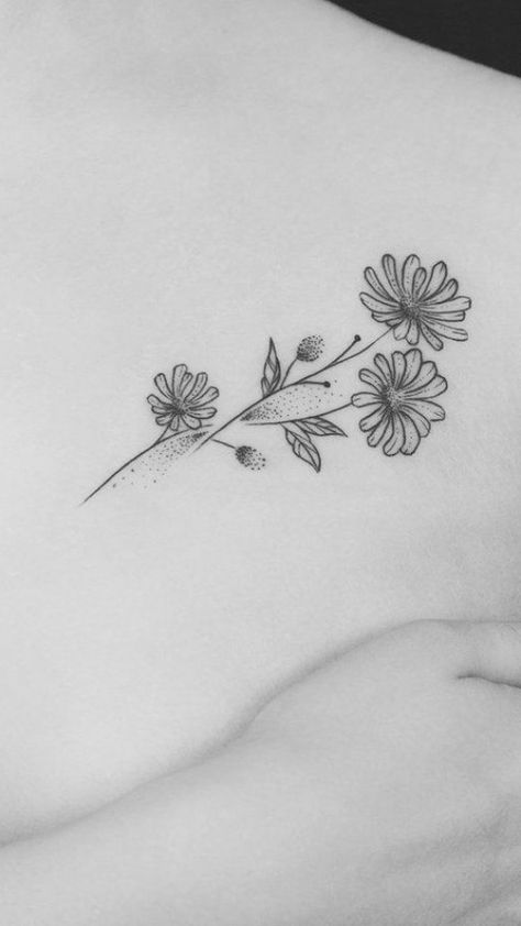 Aster Tattoo, Aster Flower Tattoos, Daisy Tattoo Designs, Daisy Flower Tattoos, Simple Flower Tattoo, Tattoo Placements, Wildflower Tattoo, Polynesian Tattoos, Aster Flower