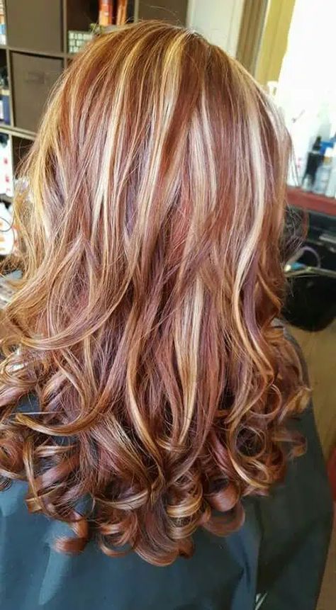 Auburn Bronze Hair Color, Blonde And Amber Highlights, Streaky Hair Highlights, Blonde Red Brunette Hair, Auburn Brown With Blonde Highlights, Red And Platinum Hair Highlights, Brown Redish Hair Balayage, Blonde And Burgundy Hair Highlights, Fall Inspired Hair Color Blondes