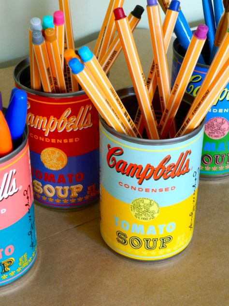 Andy Warhol Soup Cans, Warhol Soup, Campbell's Soup Cans, Andy Warhol Inspired, Art Teacher Resources, Andy Warhol Pop Art, Pencil Cup, Boy Decor, Primary Students