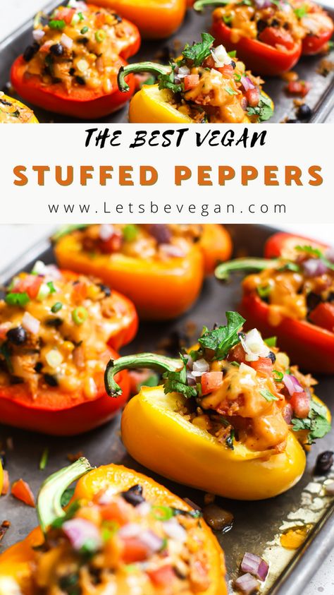 The BEST Vegan Mexican Style Stuffed Peppers Vegan Stuffed Bell Peppers, Vegan Stuffed Peppers, Bell Pepper Recipes, Fancy Dinner Party, Vegan Entree, Vegan Mexican, Easy Weeknight Dinner, Deilig Mat, Peppers Recipes