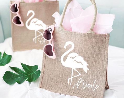 10 MEDIUM TOTES Rustic Elegant Burlap Wedding Hotel Welcome | Etsy Bachelorette Gift Bag, Flamingo Bachelorette Party, Beach Bridesmaids Gifts, Personalized Beach Tote, Flamingo Bachelorette, Flamingo Tote Bag, Bachelorette Party Gift Bag, Moh Duties, Bachelorette Gift Bags