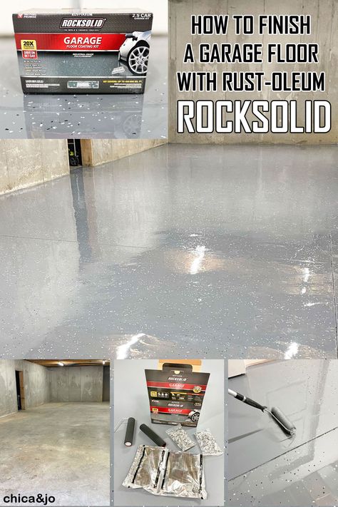 How to finish a garage floor with Rust-Oleum RockSolid | Chica and Jo Rustoleum Garage Floor, Garage Floor Finishes, Garage Epoxy, 5 Car Garage, Finished Garage, Garage Storage Inspiration, Garage Floor Paint, Garage Addition, Garage Kits