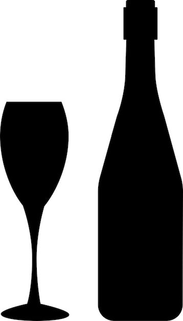 A bottle of champagne and a glass black ... | Premium Vector #Freepik #vector #champaign #sparkling-wine #champagne #champagne-toast Champagne Coupe Illustration, Champagne Drawing Bottle, Beer Bottle Silhouette, Champagne Clipart, Black Champagne Bottle, Bottle Of Champagne, Champagne Toast, Psd Icon, Black Silhouette