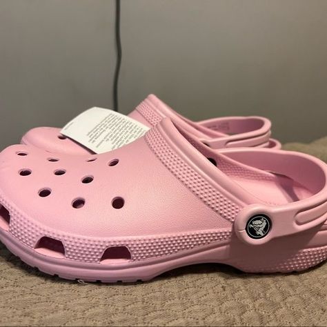 Crocs Light Pink, Light Pink Crocs With Charms, Light Pink Crocs Outfit, Taffy Pink Crocs, Pink Crocs With Jibbitz, Pink Crocs Aesthetic, Preppy Crocs, Crocs Colors, Pink Glitter Crocs