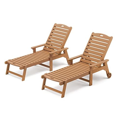 LUE BONA Outdoor Chaise Lounge Chairs Set of 2, HDPS Material, 3-Year Warranty, Patio Lounge Chair with Adjustable Backrest, Resin Pool Lounge Chairs with Wheels for Outside, Poolside, Teak Color Chairs With Wheels, Pool Lounge Chairs, Outdoor Recliner, Outdoor Chaise Lounge Chair, Chaise Lounge Chairs, Patio Chaise Lounge, Furniture Classic, Pool Lounge, Patio Lounge Chairs