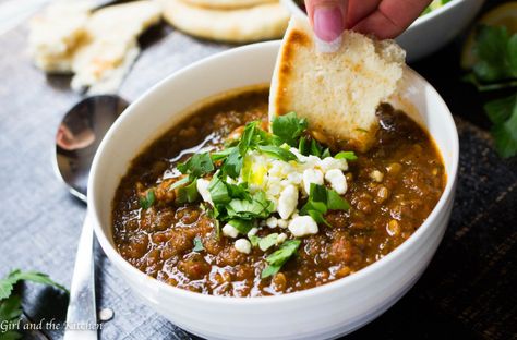 A healthy and filling vegan lentil soup booming with Middle Eastern spices and flavors. A great soup for those days when we all need a bit of soul warming. Persian Food Recipes, Vegan Lentil Soup Recipes, Vegan Lentil Soup, Vegan Lentil, Persian Cuisine, Lentil Soup Recipes, Lentil Recipes, Persian Food, Lentil Soup