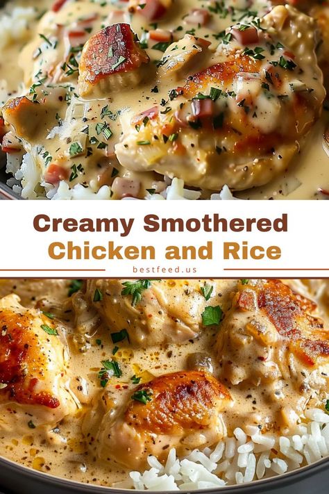 Creamy Smothered Chicken and Rice Recipe: A Comforting, Flavorful Meal
4 boneless, skinless chicken breasts
1 teaspoon garlic powder
1 teaspoon onion powder Creamy Smothered Chicken, Smothered Chicken And Rice, Chicken And Rice Recipe, Seared Chicken Breast, Smothered Chicken, Chicken Breast Seasoning, Cheesy Sauce, Chicken And Rice, Boneless Skinless Chicken