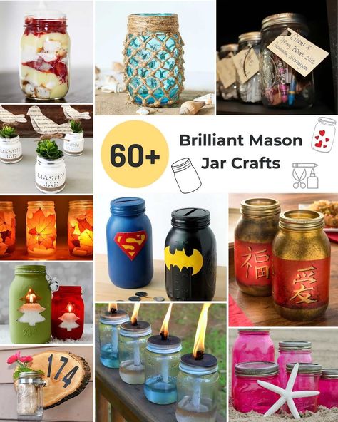 Did you know mason jars are more than just storage containers? They offer endless possibilities for creative, functional DIY projects. Transform your plain home into a stylish space with mason jar crafts, such as rustic Things To Make With Mason Jars, Upcycled Jars Diy Projects, Small Jar Crafts, Diy Money Jar, Macrame Jar Cover Diy, Tinting Mason Jars Diy, Mason Jar Painting Ideas, Crafts With Jars, Upcycle Glass Jars