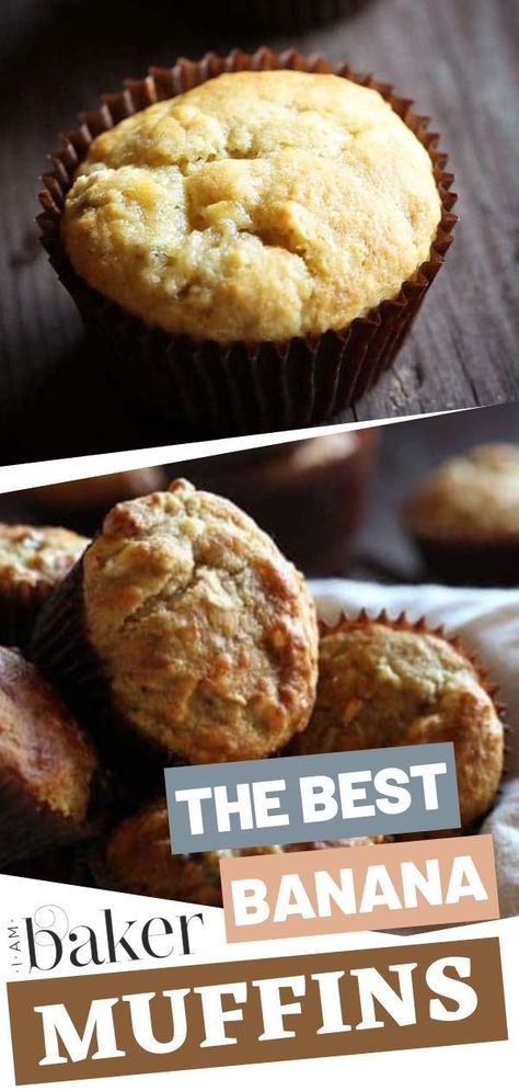 The Best Banana Muffins recipe via I Am Baker Best Banana Muffins Ever, Best Banana Muffins, Best Banana Muffin Recipe, Banana Muffins Easy, Salted Carmel, Banana Crumb Muffins, Banana Muffin, Muffin Tops, Banana Muffin Recipe