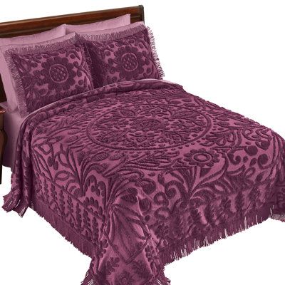 A wonderful way to add elegance and charm to your bedroom, this lovely chenille bedspread features an exquisite tufted floral design. The fringe trim around the edges provides the finishing touch. Shams sold separately. Machine wash. Cotton; imported. Color/Pattern: Plum , Size: Queen Bedspread | Winston Brands Blossoming Textured Floral Design Fringe Border Bedspread Cotton | Queen Bedspread | Wayfair | Home Decor Plum Room Decor, Sewing Bedroom, Whimsigoth Bedroom, Plum Bedding, Twin Bedspreads, Queen Bedspread, Purple Bedding, Chenille Bedspread, Comforter Bedding Sets