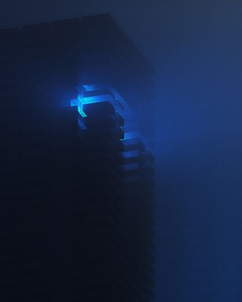 The Sky Grew Darker on Behance Cyberpunk Aesthetic, Cyberpunk City, Dark City, Blue Cross, Detroit Become Human, Blue Hour, Architecture Illustration, Feeling Blue, Villa Design