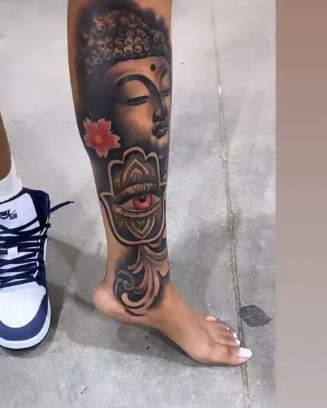 Half Sleeve Leg Tattoos For Women, Leg Tattoos With Meaning, Dope Leg Tattoos For Women, Leg Tattoos Black Women, Colorful Tattoos For Black Women, Leg Tattoo Design, Tattoo Design For Women, Cute Foot Tattoos, Cute Thigh Tattoos