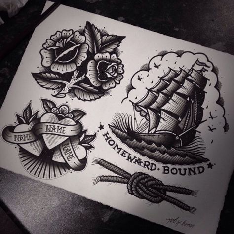 Art Painting Tattoo, Illustration Art Painting, Traditional Heart Tattoos, Sailor Jerry Flash, Traditional Black Tattoo, Sailor Tattoo, Sailor Jerry Tattoos, Nautical Tattoo, Tattoo Traditional