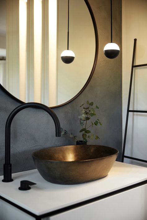 Project Holistic House - Spain | Estiluz Official Matte Black Faucet, Bronze Sink, Boutique Decor, Hospitality Projects, Single Pendant Lighting, Standard Lamps, Dimmable Led Lights, Light Sculpture, Suspension Light