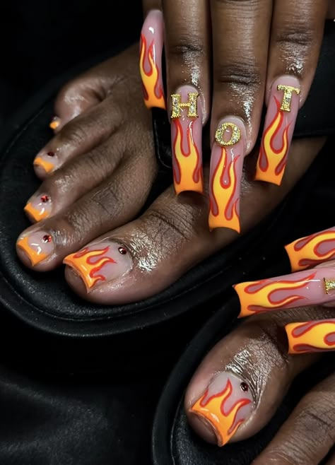 Fire Flame Nails, Flame Nails, Nail Tek, Pedicure Colors, 2024 Nails, Drip Nails, Fire Flame, Polygel Nails, Dope Nail Designs