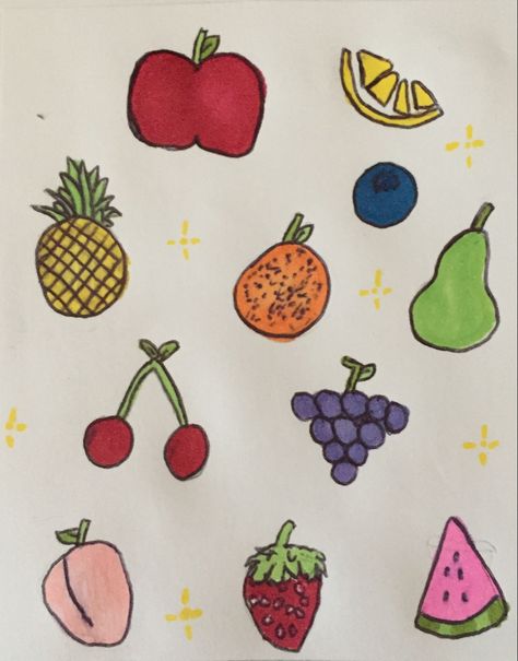 #fruit #drawing #mine #beginner Fruits Drawing Easy, Drawing Watermelon, Fruit Doodles, Fruit Doodle, Fruit Drawing, Fruits Drawing, Pre School, School Projects, Easy Drawings