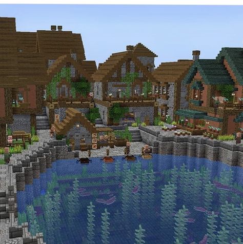 Minecraft Kingdom Builds, Minecraft Water Village, Villages Minecraft, Minecraft Port Town, Minecraft Villages, Minecraft Id, Minecraft Medieval Village, Minecraft Kingdom, Minecraft Village