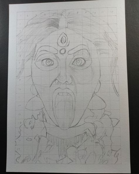 Maa Drawing, Grid Drawing, Kali Maa, Canvas Art Painting Abstract, Oil Pastel Drawings Easy, Pencil Drawing Images, Maa Kali, Maa Durga, Oil Pastel Drawings