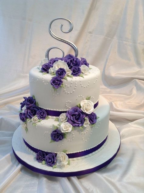 Purple Cake Designs Birthday 2 Tier, Purple Wedding Cake Elegant 2 Tier, 2 Tier Purple Wedding Cake, 2 Tier Wedding Cake Purple Flowers, Anniversary Cake Purple, Violet Wedding Cake, Wedding Cake Purple Flowers, Wedding Cake Purple, Super Torte