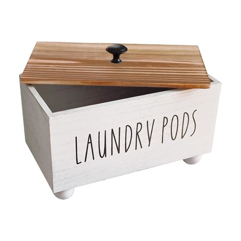 PRICES MAY VARY. FARMHOUSE STYLE --- Cute font of LAUNDRY PODS is printed on a farmhouse style storage container with a wooden lid, providing modern farmhouse touch to your laundry room. Design of this laundry pods container will blend seamlessly with any laundry room and is a wonderful alternative to plastic laundry pods containers. WOODEN LID --- Having a lid makes it easier for you to fill the laundry pods in and grab it out from the top opening. It will also help preventing laundry pods from Container Farmhouse, Laundry Detergent Storage, Detergent Storage, Rustic Laundry, Fabric Softener Dispenser, Accessories Organization, Laundry Pods, Úložný Box, Farmhouse Laundry