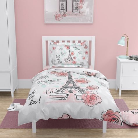 Paris Bedding, Comforter Pink, Girls Room Diy, Traditional Duvet Covers, Paris Bedroom, Fashion Paris, Bedroom Artwork, Yellow Home Decor, Watercolor Roses