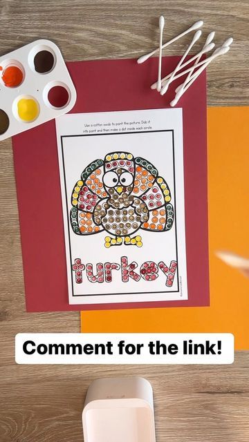 Turkey Qtip Painting, Qtip Art, Thanksgiving Fine Motor, Qtip Painting, Q Tip Art, Fine Motor Practice, Q Tip Painting, Thanksgiving Images, Kindergarten Centers