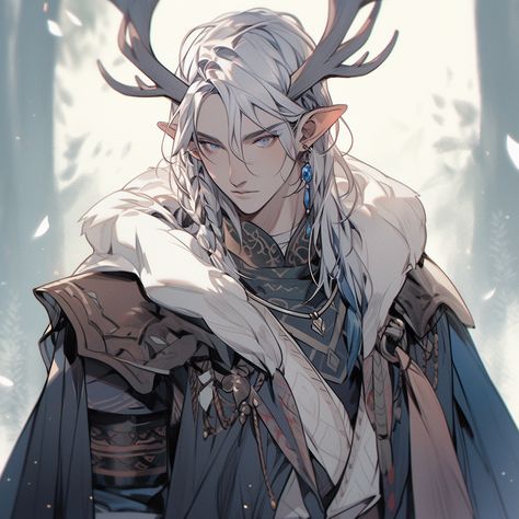 AI art generated with Midjourney. Prompt: dungeons and dragons characters, character reference, male, antler horns, sketch --niji 5 Horns Sketch, Antler Horns, Boy With White Hair, Reference Male, Male Fairy, Male Elf, Anime Elf, Elf Art, Dungeons And Dragons Characters